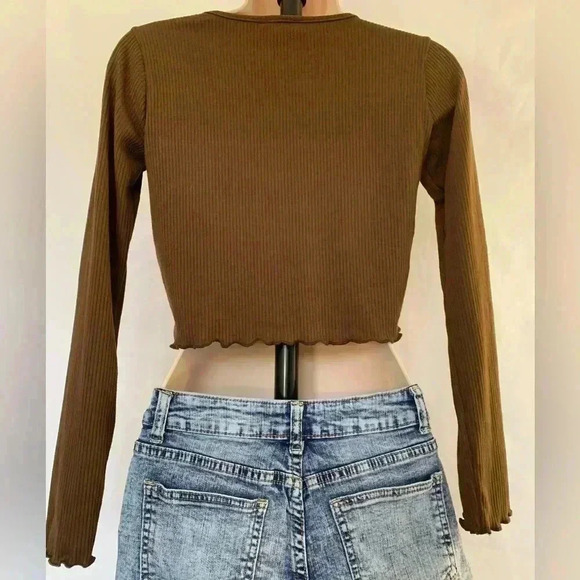 See You Monday is the brand, tie front, long sleeve, cropped top, - Picture 2 of 8